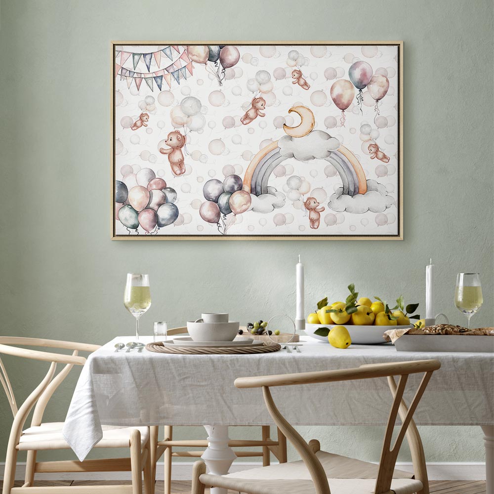 Canvas Print Toy Bears with Balloons in Subtle Pastel Hues