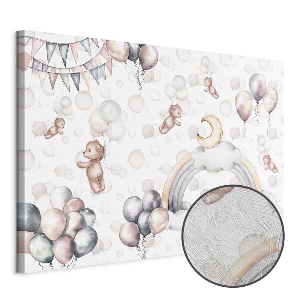 Flying Toy Bears Pastel Balloon Canvas Print