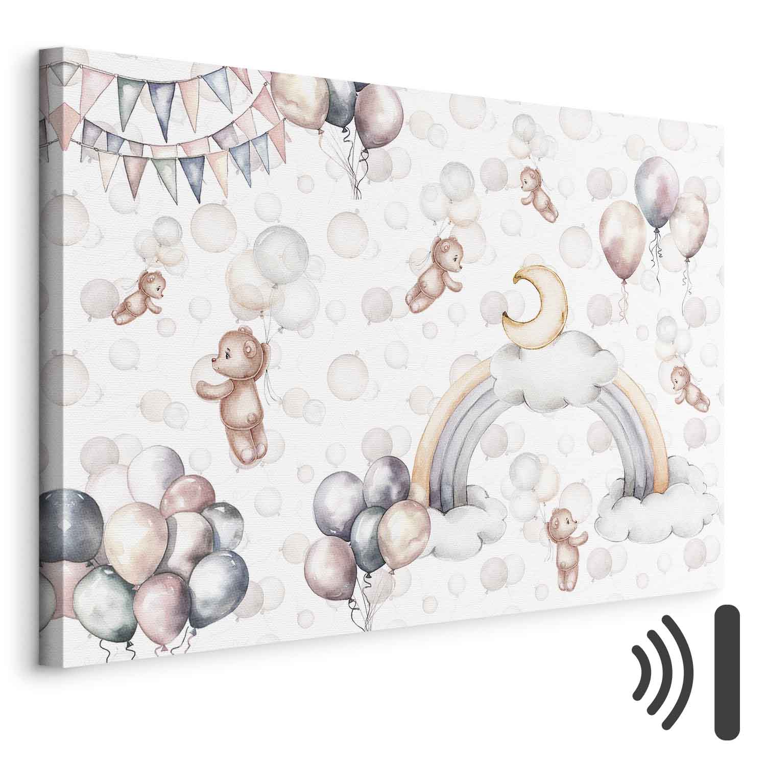 Flying Toy Bears Pastel Balloon Canvas Print