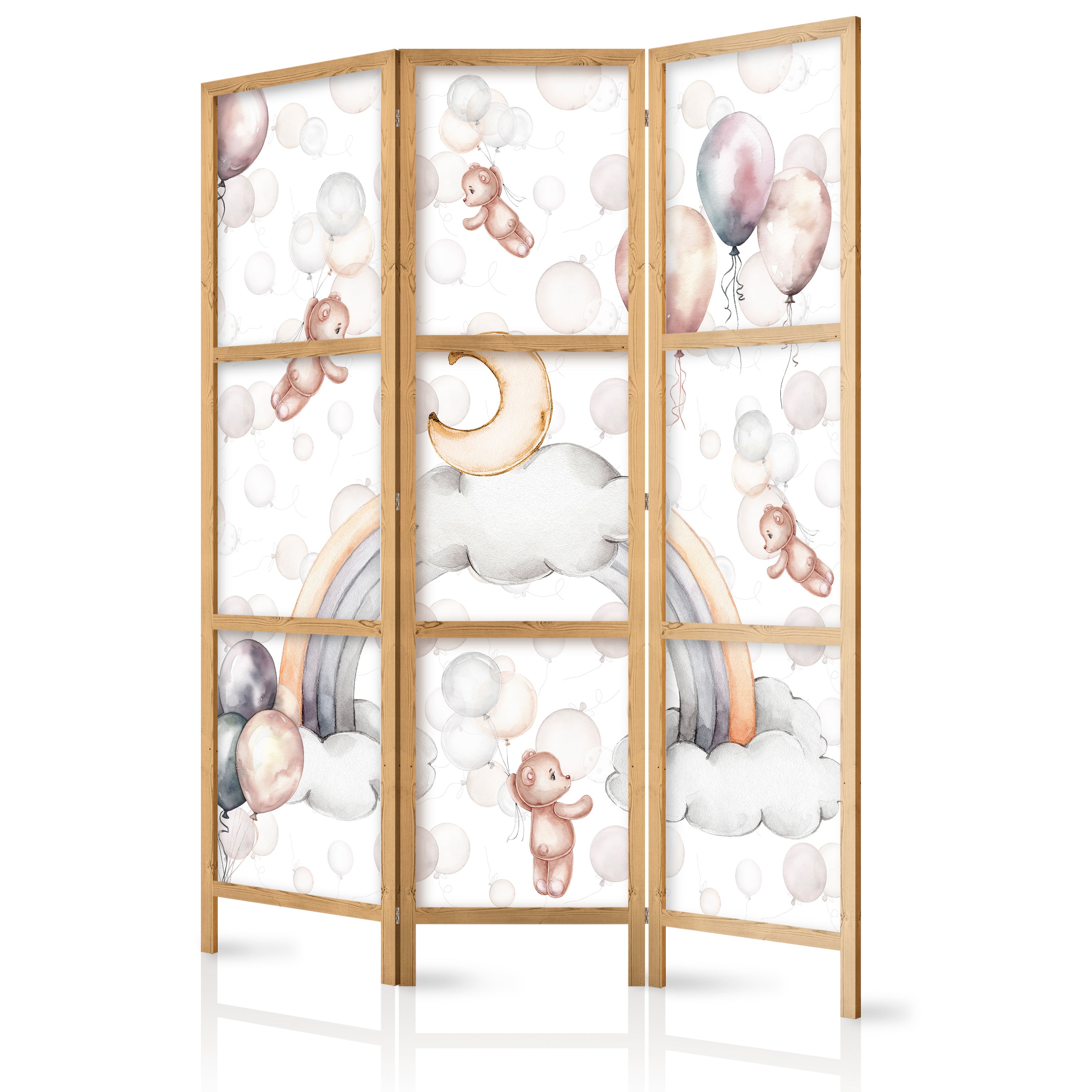 Japanese Room Divider with Plush Bears and Balloons - Pastel Colors