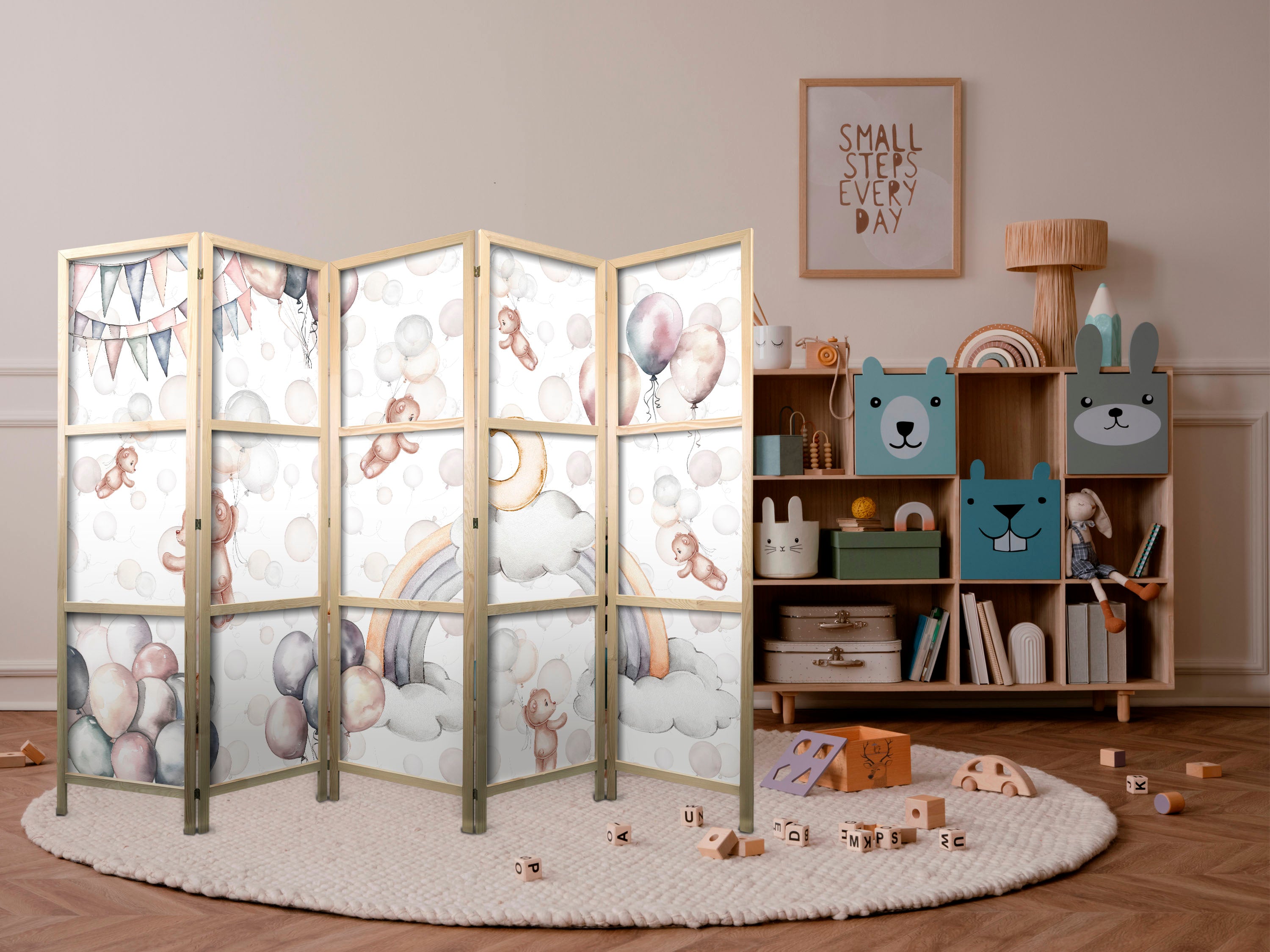 Pastel Japanese Room Divider with Plush Bears