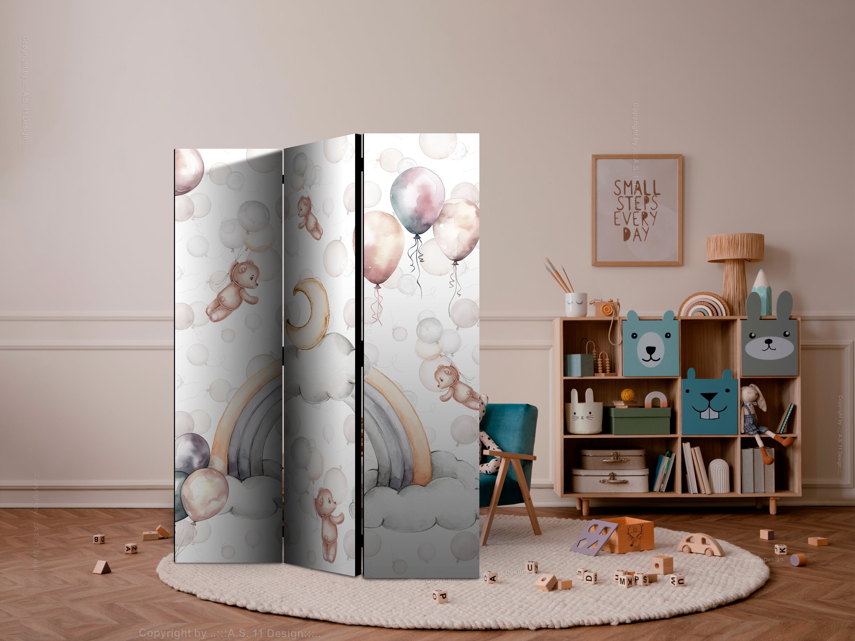 Room Divider Plush Bears with Balloons in Pastel Hues