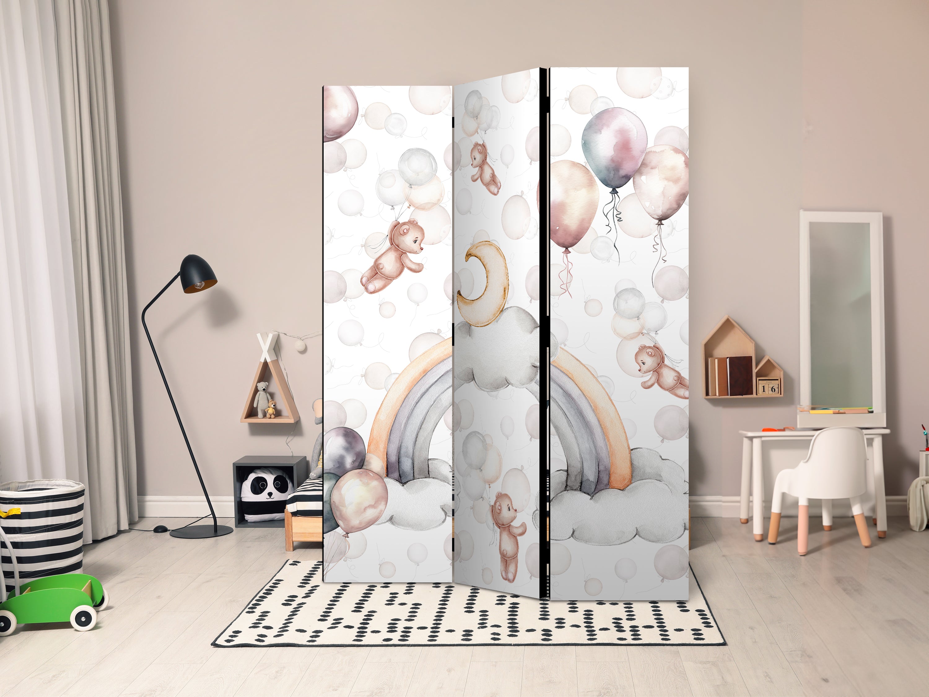 Room Divider Plush Bears with Balloons in Pastel Hues