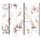 Room Divider - Plush Bears with Balloons, 5-panel, Pastel Hues