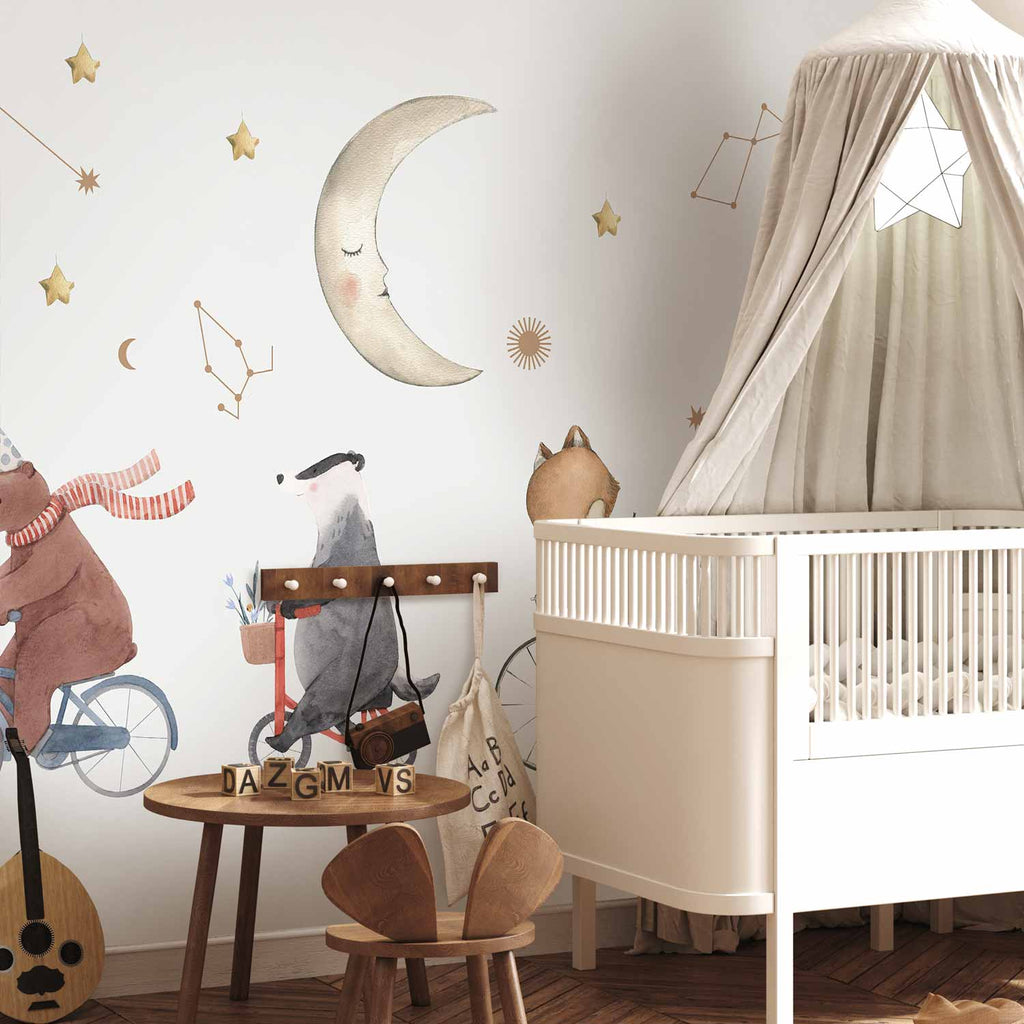 Watercolour Starry Animal Nursery Wall Mural