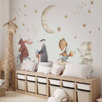 Watercolour Starry Animal Nursery Wall Mural