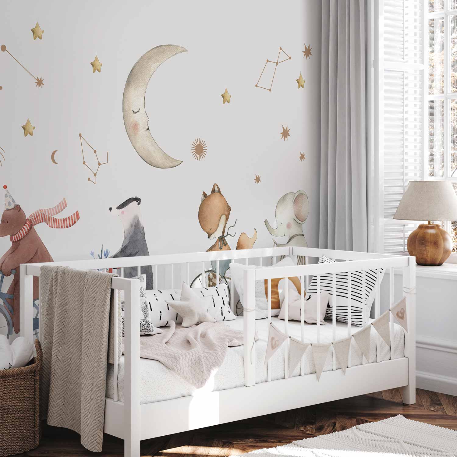 Watercolour Starry Animal Nursery Wall Mural