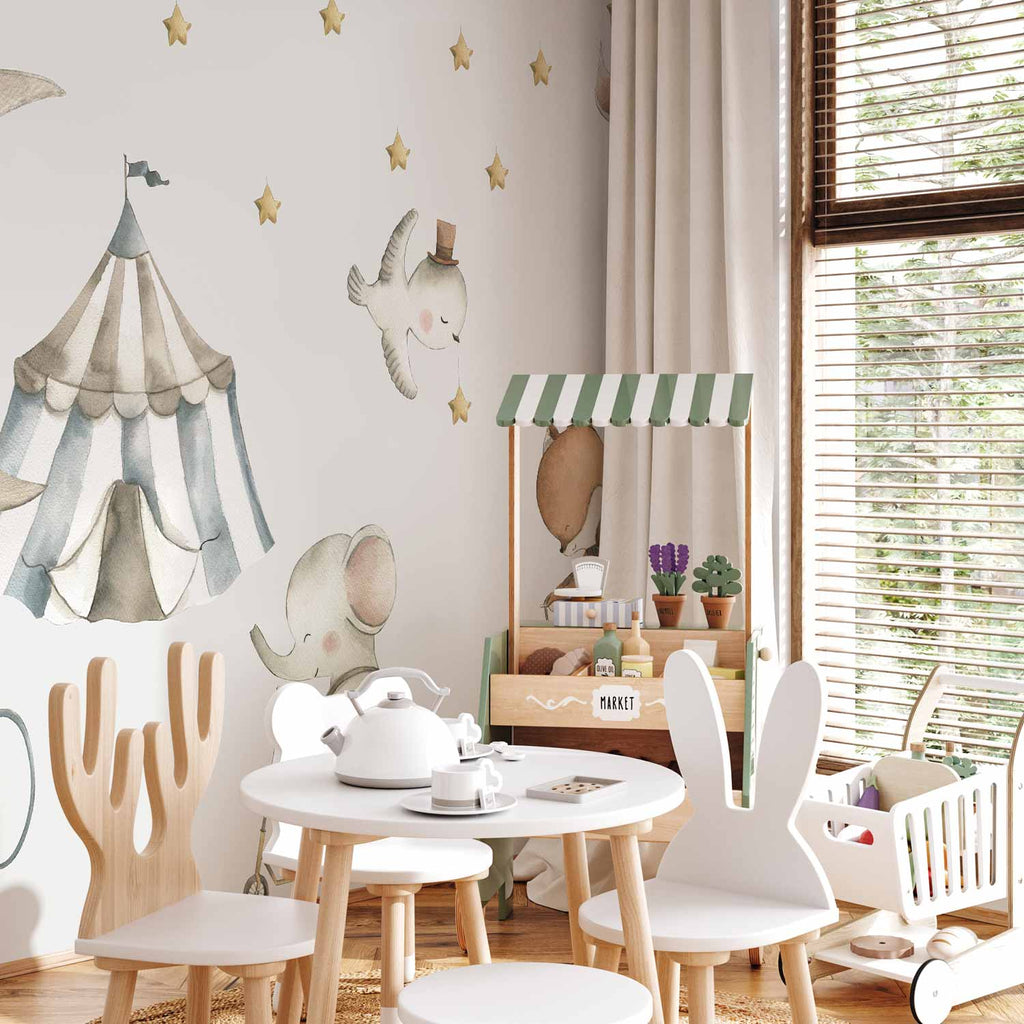 Watercolour Moon and Stars Animals Wall Mural
