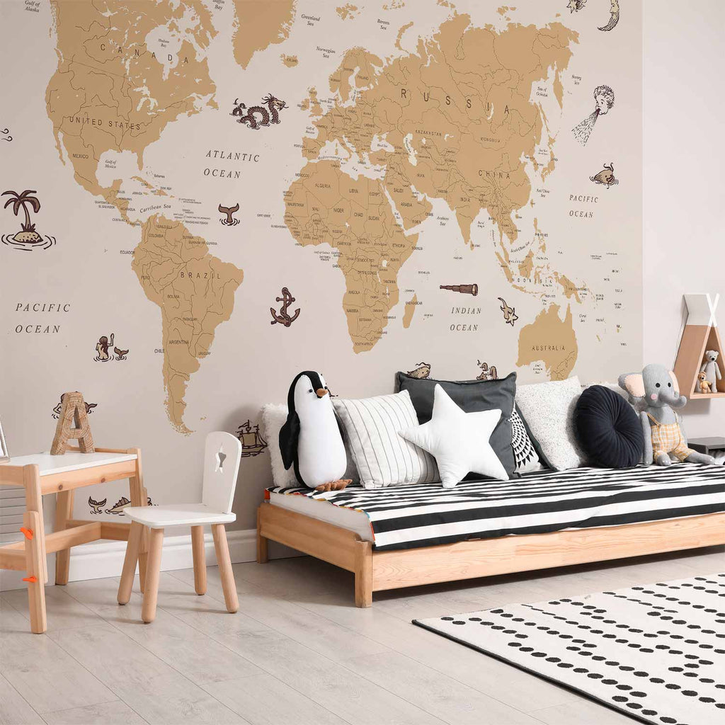 Sea Wolf Pirate World Map Wall Mural