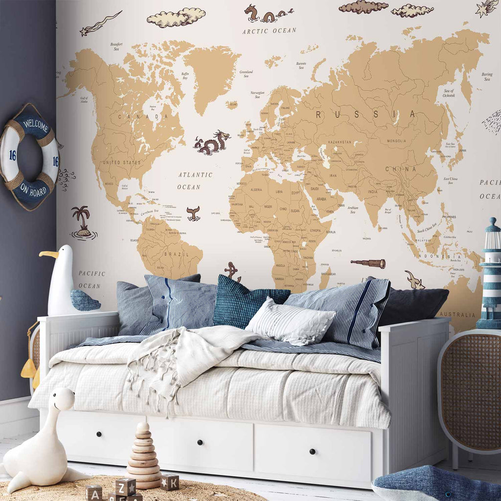 Sea Wolf Pirate World Map Wall Mural