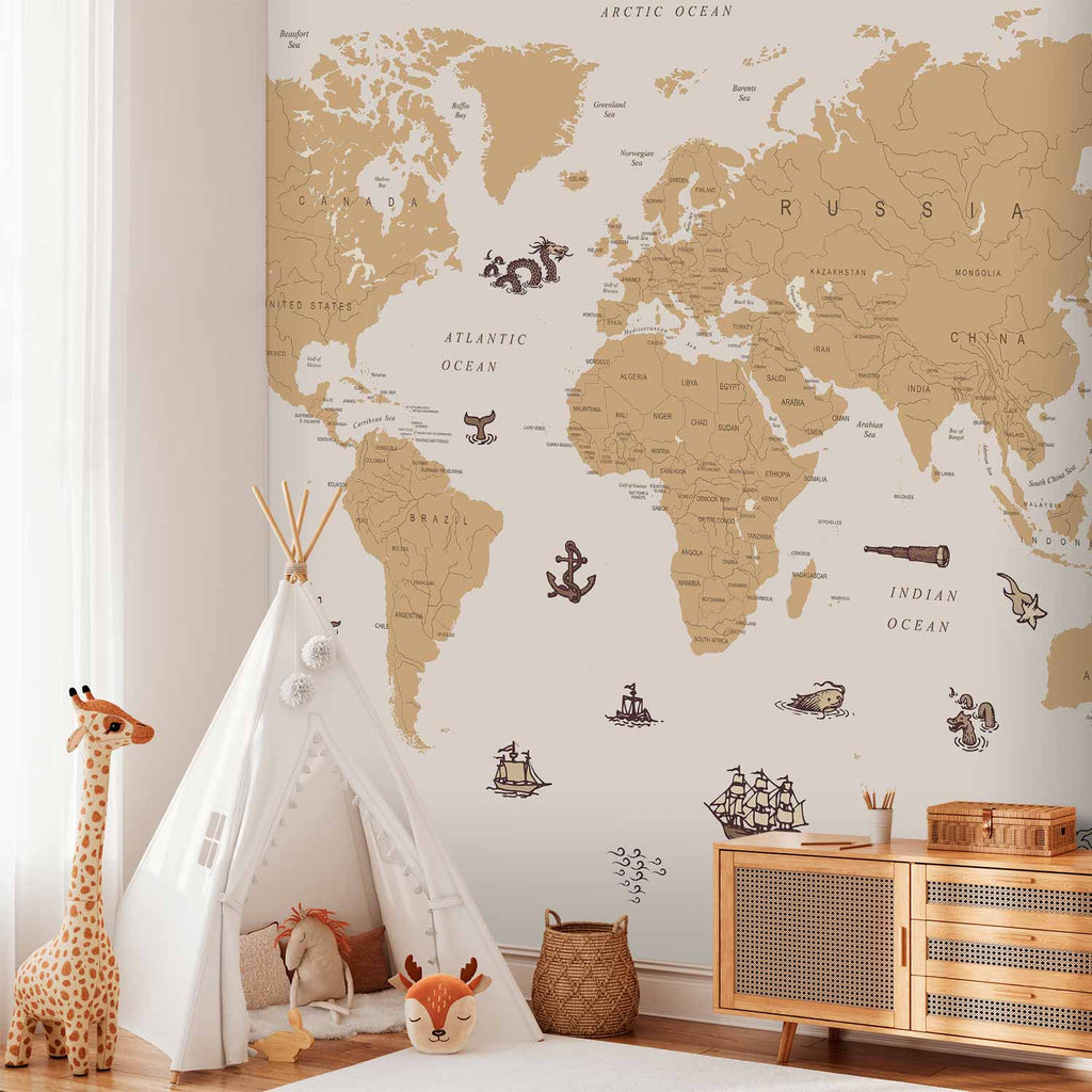 Sea Wolf Pirate World Map Wall Mural