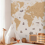 Sea Wolf Pirate World Map Wall Mural