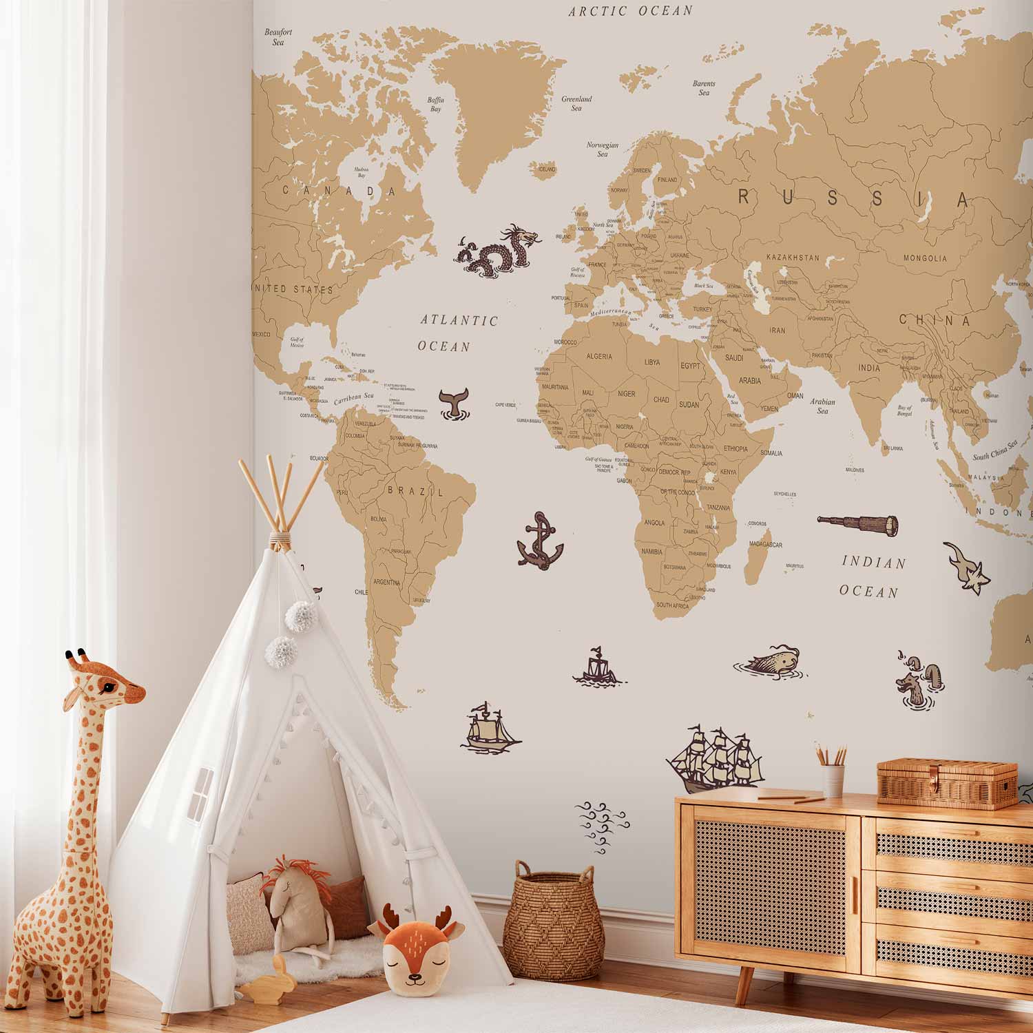 Sea Wolf Pirate World Map Wall Mural