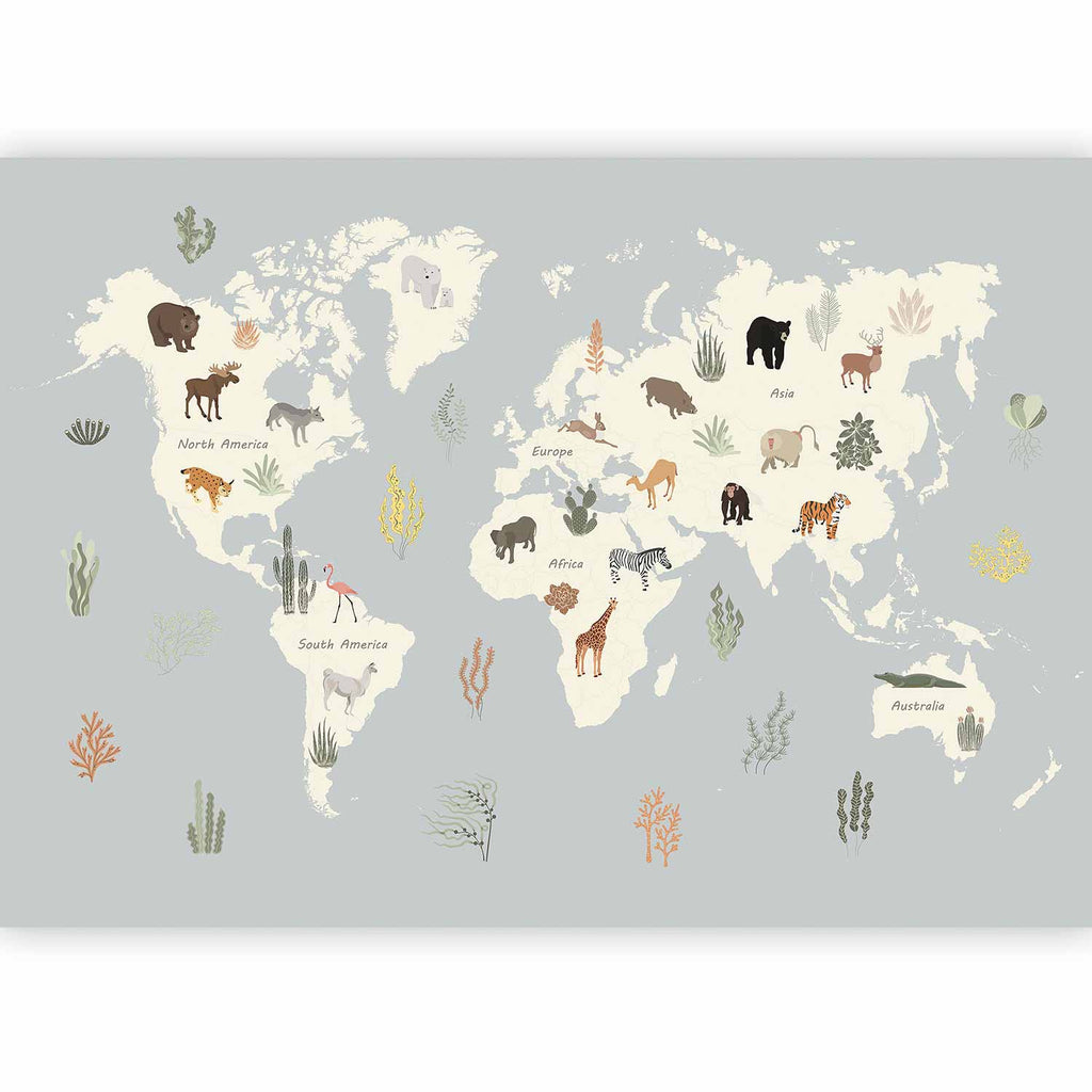 Wall Mural Pastel Planet Map Animals Underwater Plants