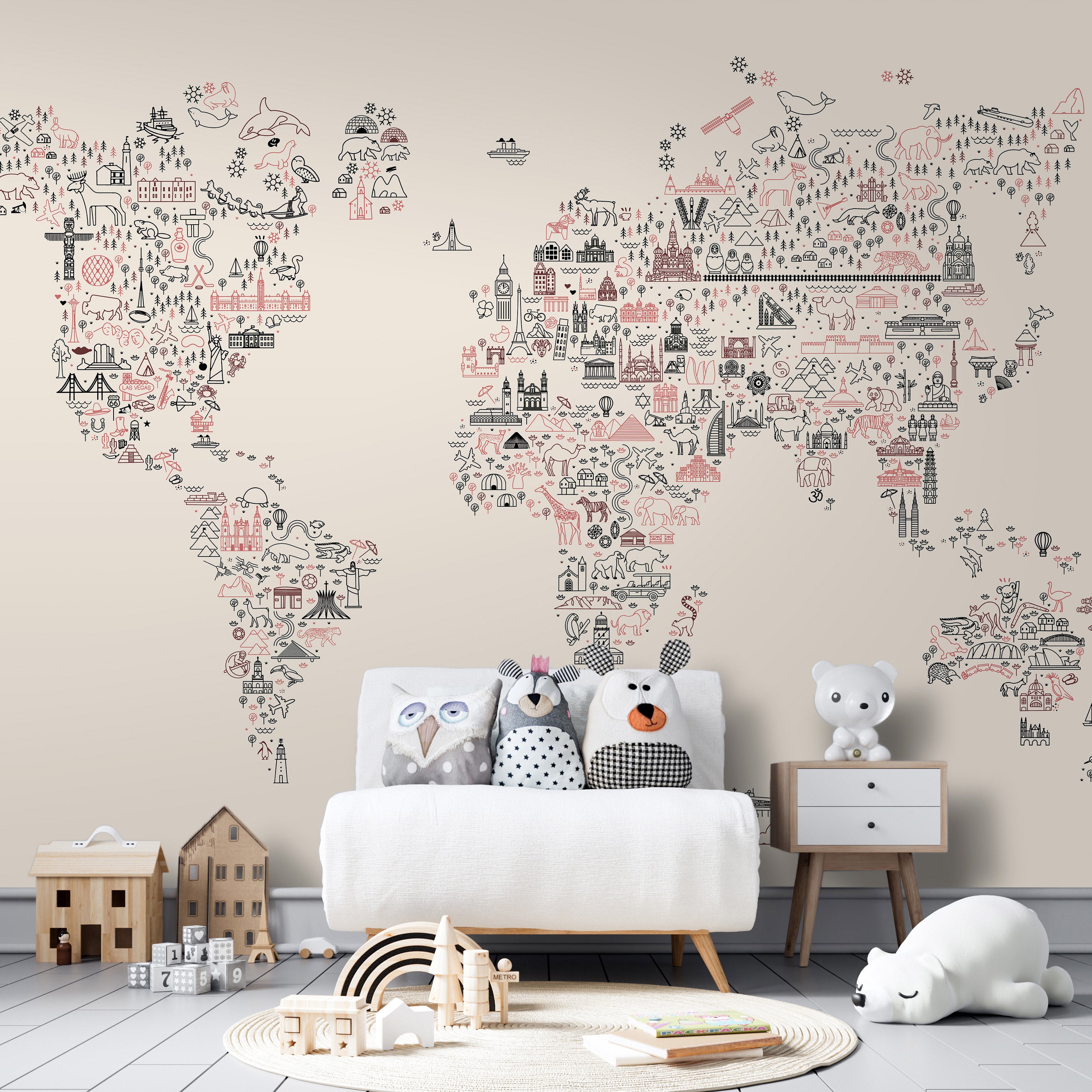 Wall mural - Map with icons in pastel colors