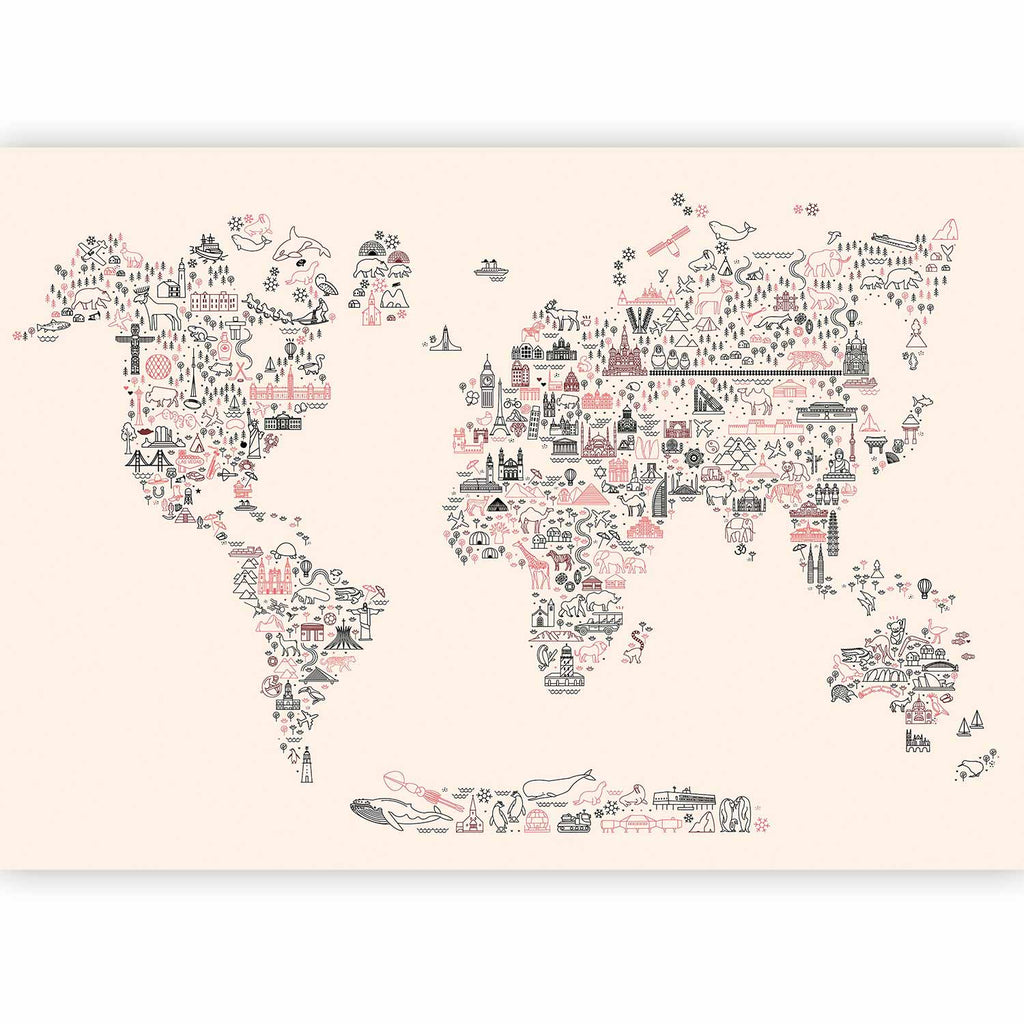 Wall mural - Map with icons in pastel colors