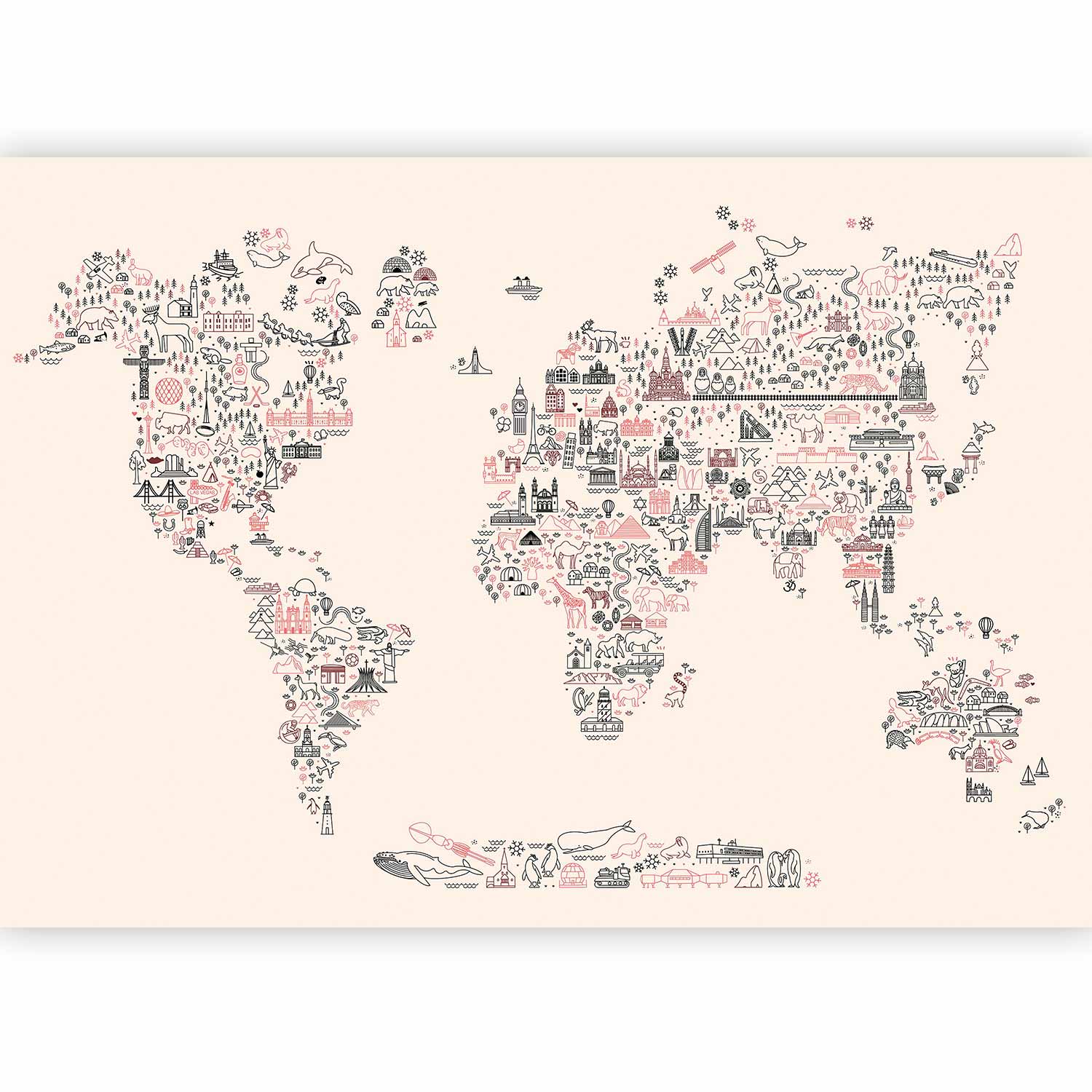 Wall mural - Map with icons in pastel colors