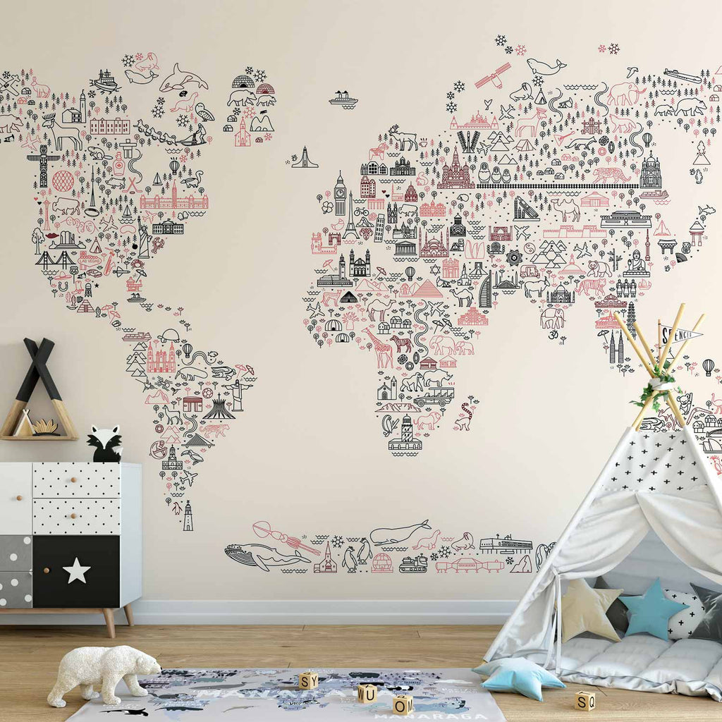 Wall mural - Map with icons in pastel colors