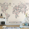 Pastel Cartoon World Map Wall Mural