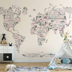 Wall mural - Map with icons in pastel colors