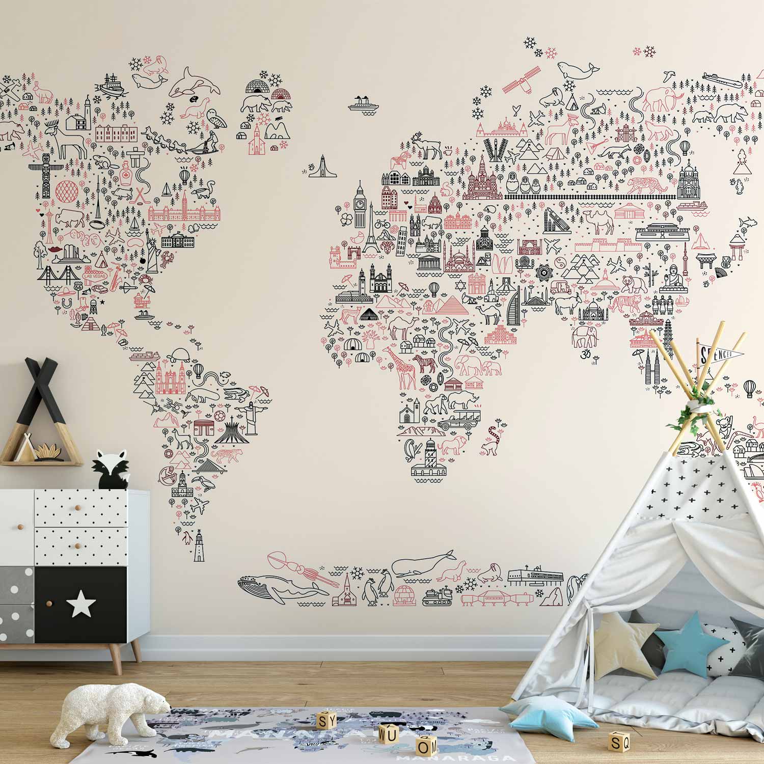 Wall mural - Map with icons in pastel colors