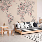 Pastel Cartoon World Map Wall Mural