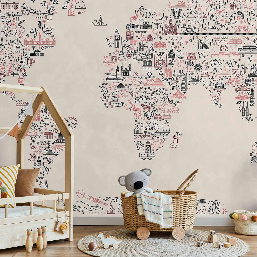 Wall mural - Map with icons in pastel colors