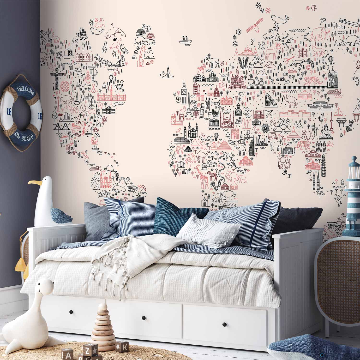 Pastel Cartoon World Map Wall Mural