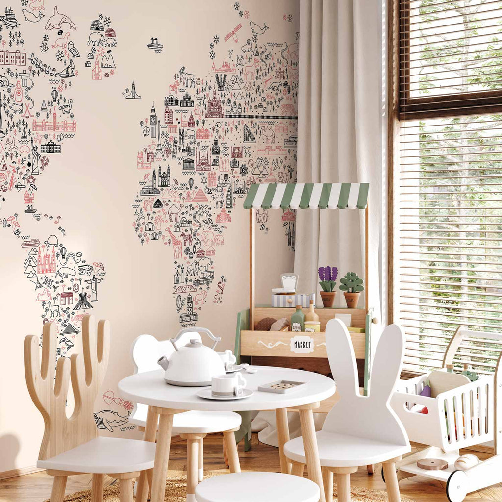 Pastel Cartoon World Map Wall Mural