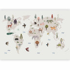 Wall Mural Beige World Continents with Animals