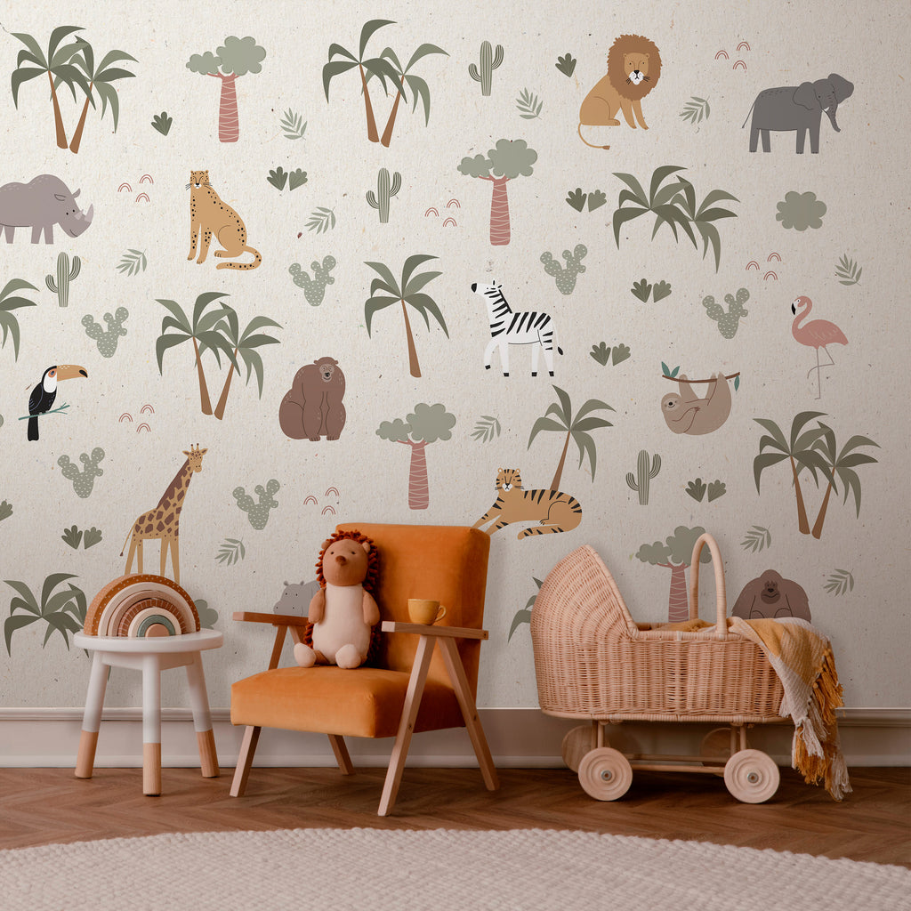 Wall Mural - African Composition - Animals for the Children's Room on a Paper Background