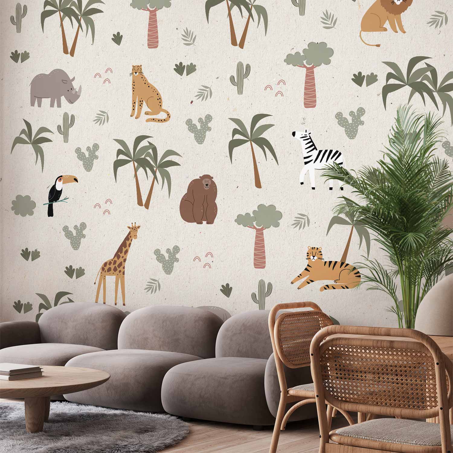 Wall Mural - African Composition - Animals for the Children's Room on a Paper Background