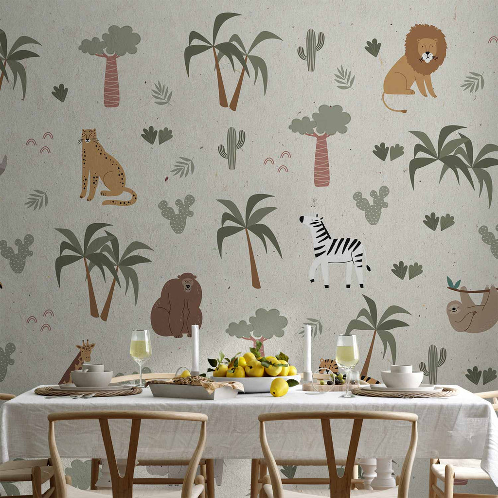 Wall Mural - African Composition - Animals for the Children's Room on a Paper Background