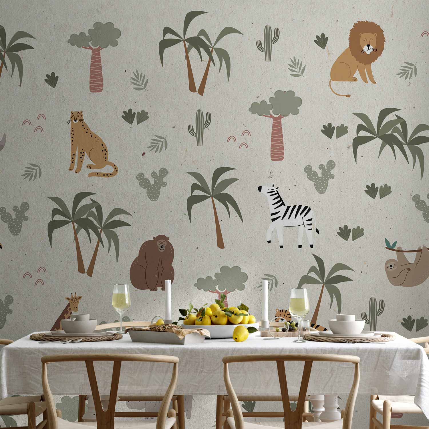 Wall Mural - African Composition - Animals for the Children's Room on a Paper Background