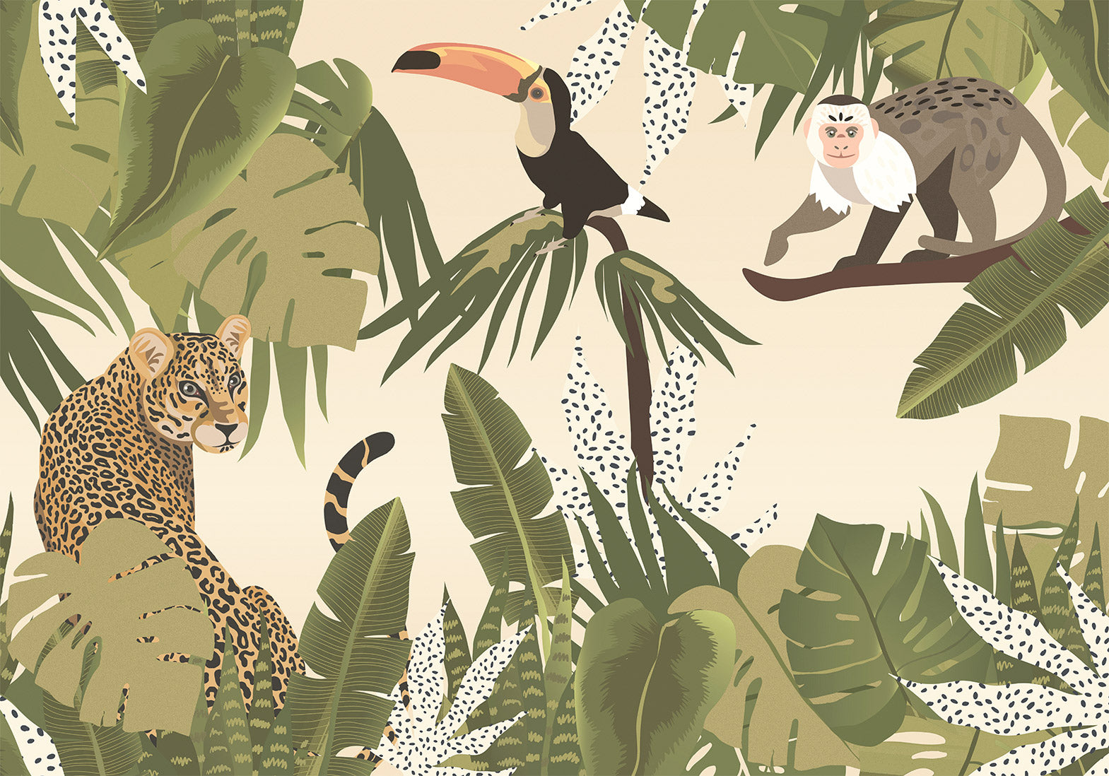 Wall Mural Leaves & Shapes Jungle Animals for Kids