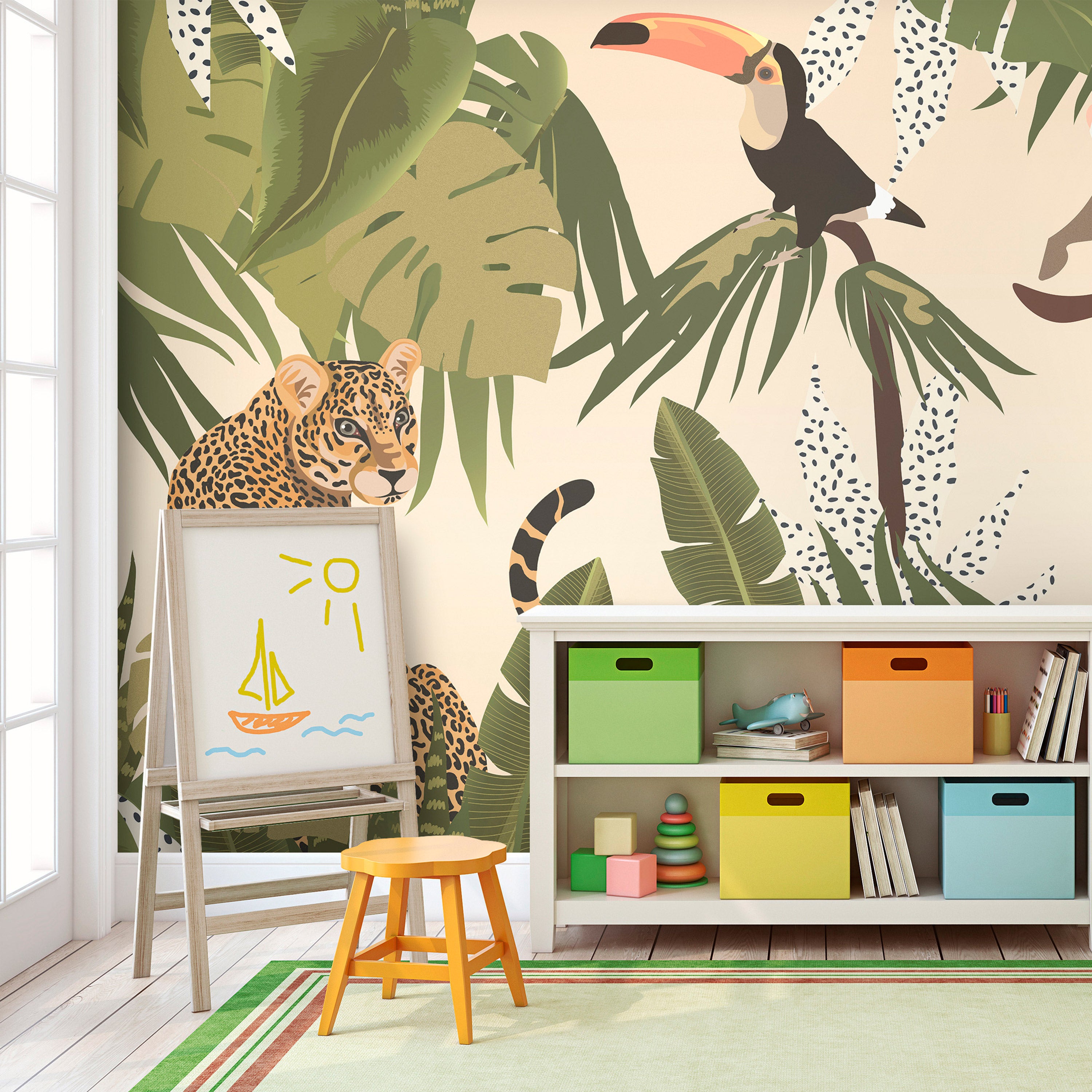 Wall Mural Leaves & Shapes Jungle Animals for Kids