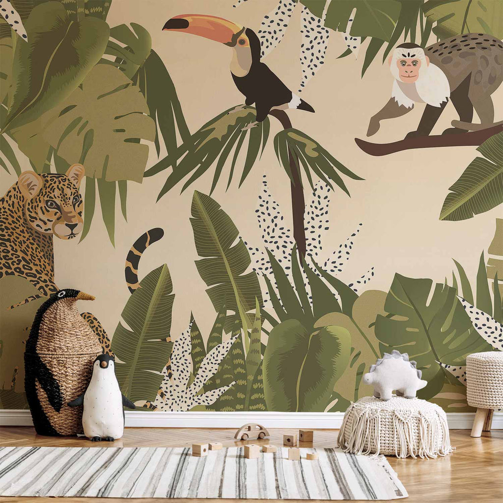 Wall Mural Leaves & Shapes Jungle Animals for Kids