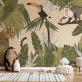 Faded Jungle Leaves and Animals Wall Mural