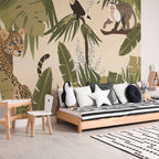Faded Jungle Leaves and Animals Wall Mural
