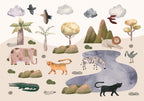 Wall Mural for Toddlers Savannah Animals in Pastel Colours
