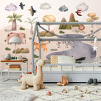 Wall Mural for Toddlers Savannah Animals in Pastel Colours