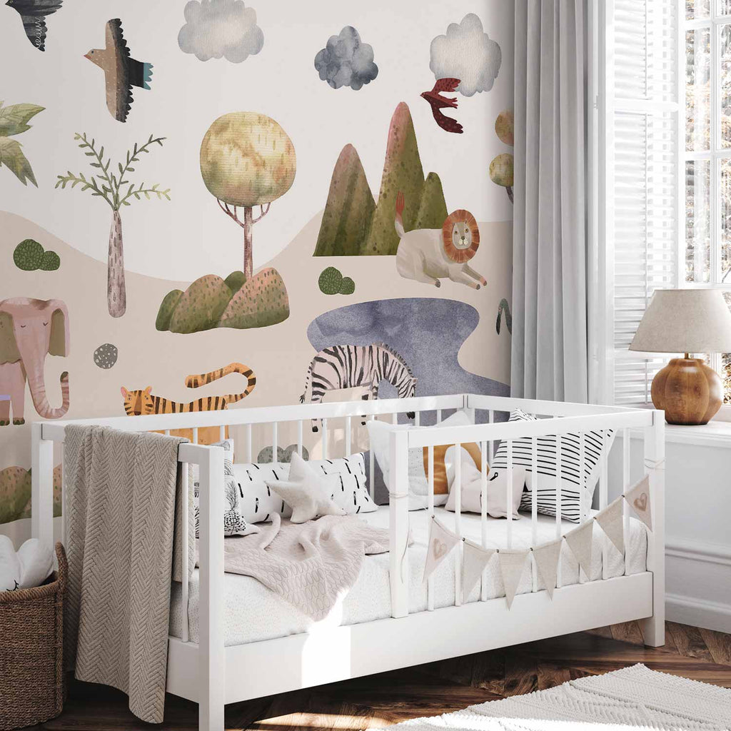 Pastel Safari Animals Kids Wall Mural
