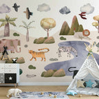 Wall Mural for Toddlers Savannah Animals in Pastel Colours