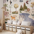 Pastel Safari Animals Kids Wall Mural