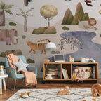 Pastel Safari Animals Kids Wall Mural