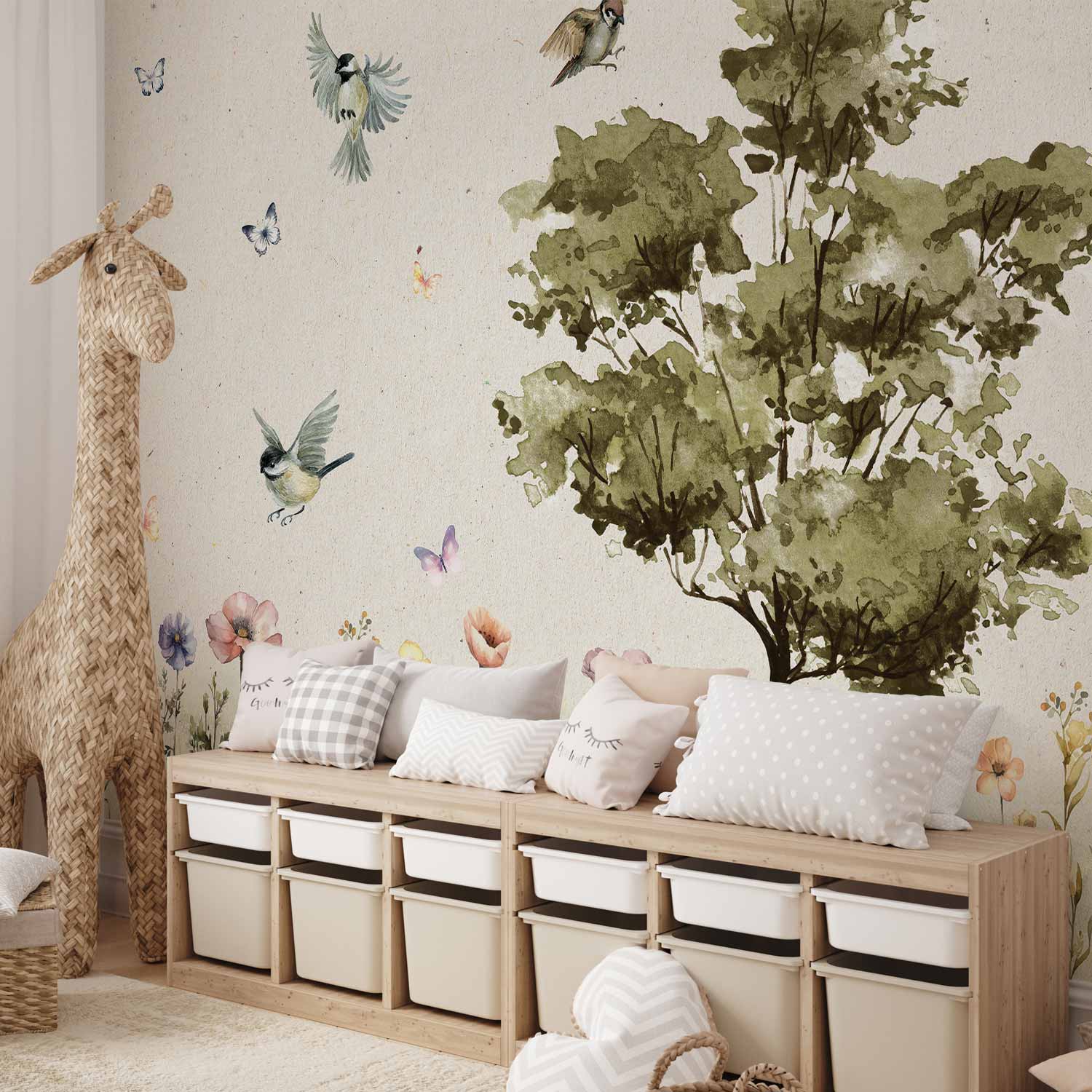 Spring Meadow Watercolor Flowers Wall Mural