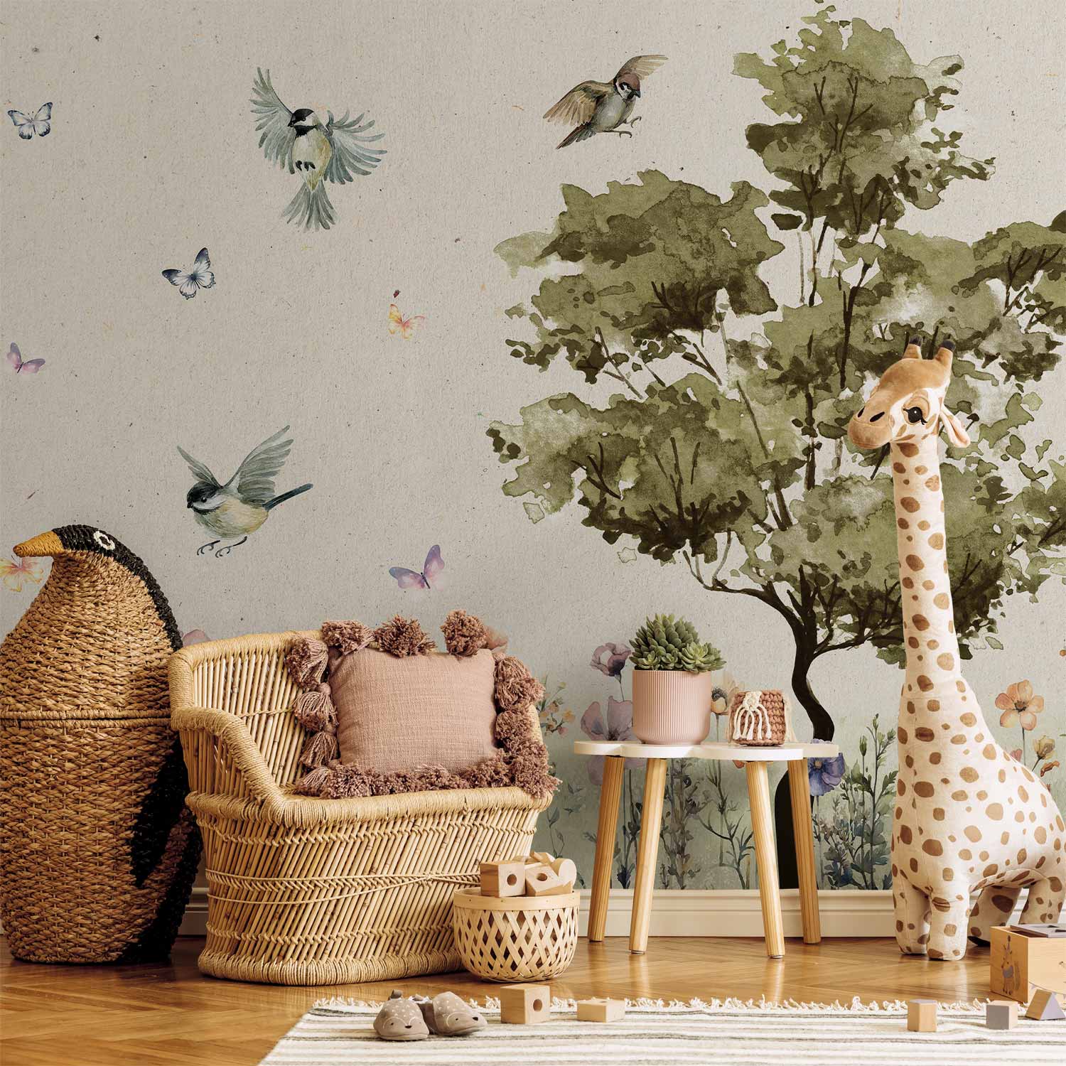 Spring Meadow Watercolor Flowers Wall Mural