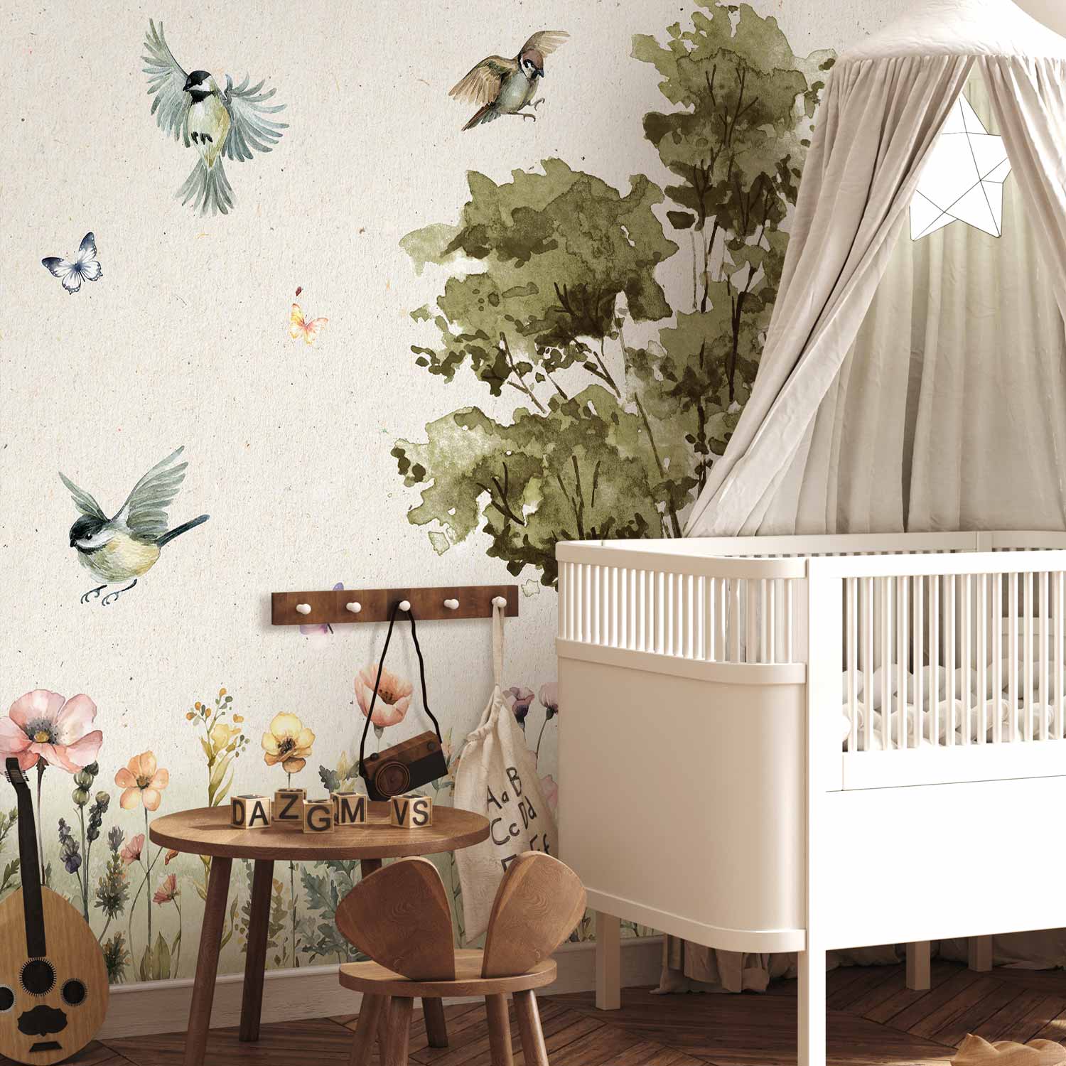 Spring Meadow Watercolor Flowers Wall Mural