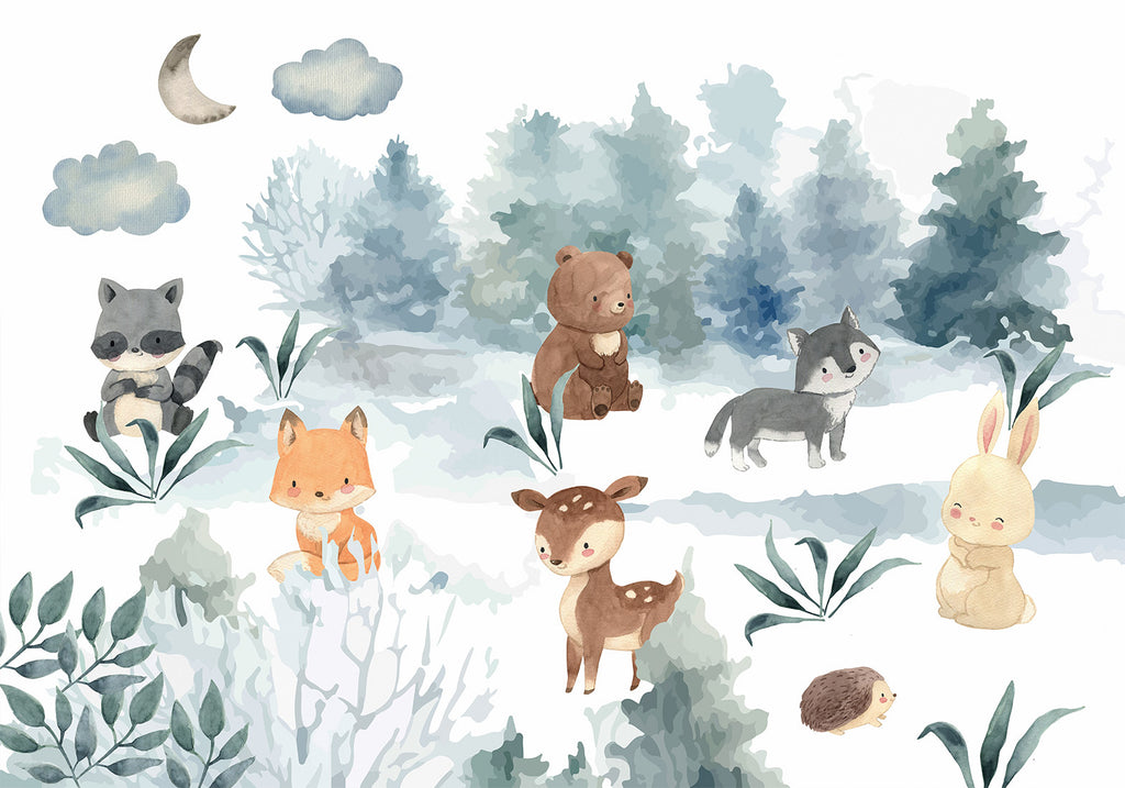 Wall Mural Forest Games Animals in Forest Watercolors