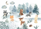 Wall Mural Forest Games Animals in Forest Watercolors